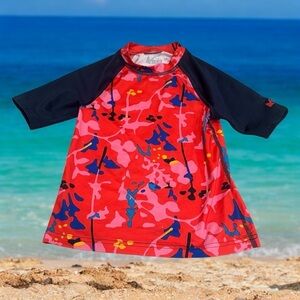 REI Co-op Multicolor Colorblock Abstract Print Short Sleeve Rashguard Size 6-7y